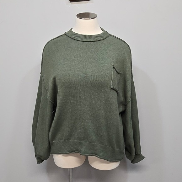 MoCo Boutique Sweaters - Olive Green Oversized Sweater Womens Plus Size 1XL Cotton Rolled Seams Lagenlook